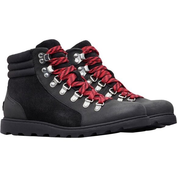 NWT Sorel Women 8.5 Black Leather Ainsley Waterproof Hiking Ankle Boots Lace Up